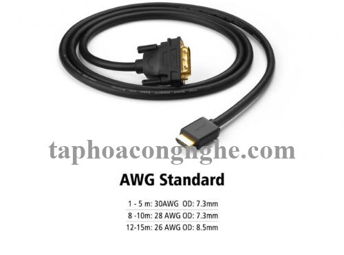 Ugreen 30138 5M màu Đen Cáp chuyển đổi HDMI sang DVI 24 + 1 thuần đồng cáp dẹt HD106 30030138